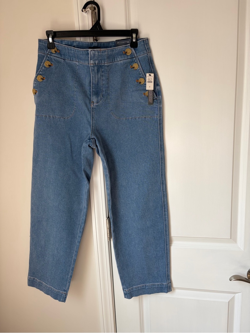 High-Rise Button-Accent Blue Denim Jeans